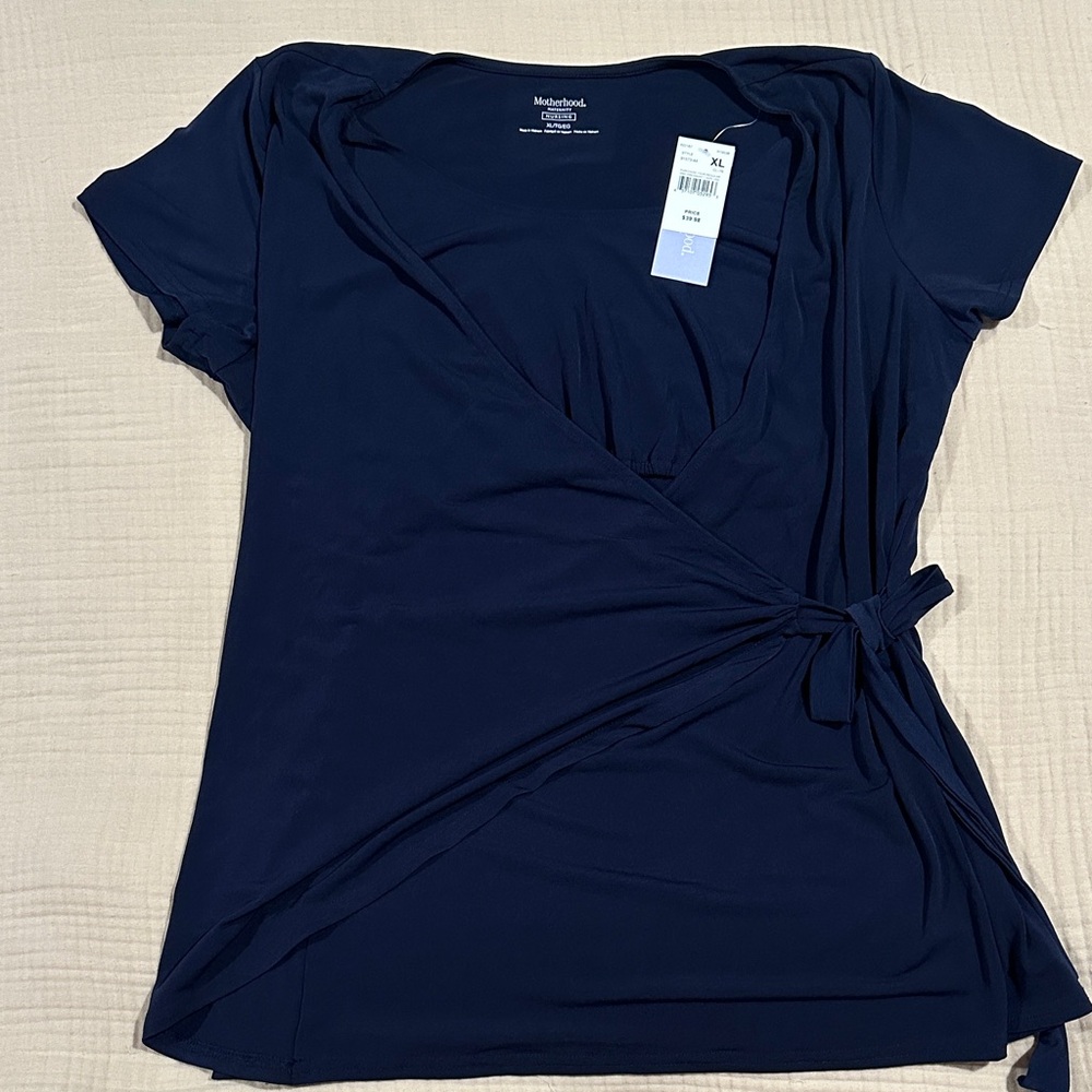 Motherhood Maternity Nursing Navy Blue Wrap Top XL Brand New